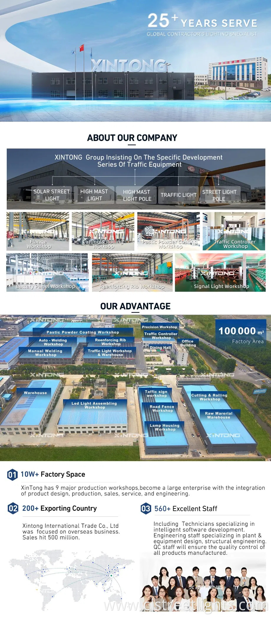 XINTONG Split Type Solar Outdoor LED Garden Street Post Lamp Pole Split-Type Street Light Pole